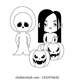 cute children disguised with icons halloween vector illustration design