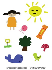 Cute children drawing. kids doodles illustration