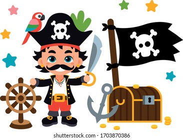 Cute Children dress like a Pirate Captain, ready fon an adventure!