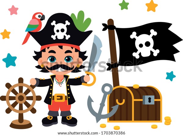 Cute Children Dress Like Pirate Captain Stock Vector (Royalty Free ...