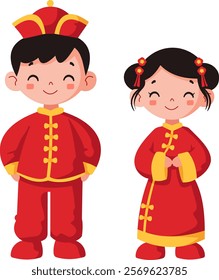 Cute children dressed in traditional Chinese clothing, representing Chinese culture and heritage