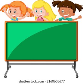 Cute children with empty chalkboard isolated illustration