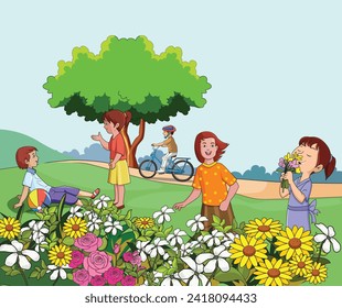 Cute children enjoying in the spring season q