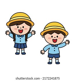 
Niños pequeños que entran en la ilustración de vectores escolares