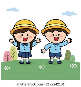 
Cute children entering school vector illustration