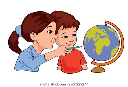 süße Kinder, die sich die Weltkarte ansehen
