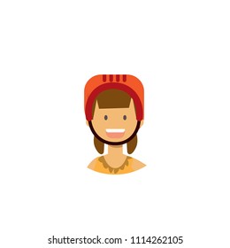 cute children face happy girl helmet portrait on white background, female avatar flat
