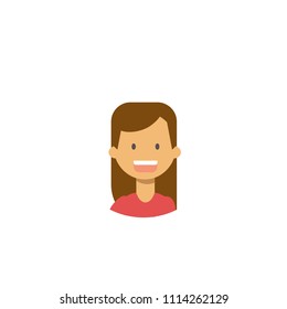 cute children face happy girl portrait on white background, female avatar flat