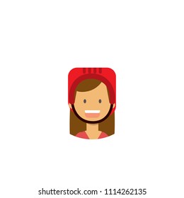 cute children face happy girl helmet portrait on white background, female avatar flat