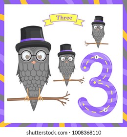 Cute children Flashcard number one tracing with 1 owl for kids learning to count and to write. learning the numbers 0-10, Flash Cards, educational preschool activities, worksheets for kids.
