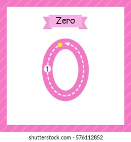 Cute children Flashcard number zero tracing for kids learning to count and to write.