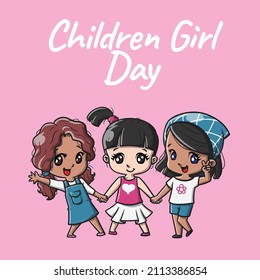 Cute Children Girl Cartoon Vector Illustration