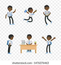 cute children go to school. A student with a bag, books, pencils returns to school. Set of cute school kids. Set of kids with school supplies. Education vector. transparent
