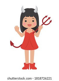 Cartoon Funny Devil Girl Holding Pitchfork Stock Vector (Royalty Free ...