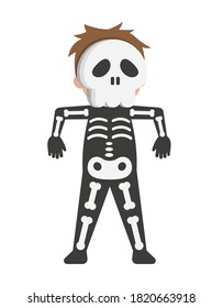 Cute children in Halloween costumes, skulls, ghosts, cartoon comics vector illustration, isolated