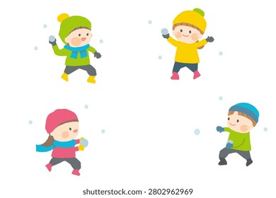 Cute children having a snowball fight.