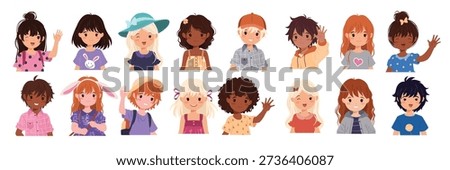 cute children head portrait set funny boys and girls