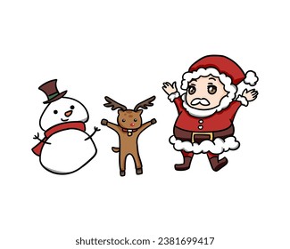 cute children illustration christmas. snowball, reindeer, santa.