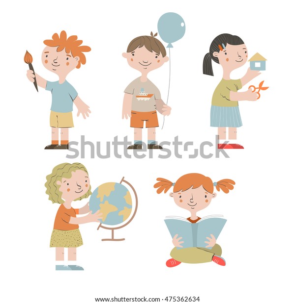 Cute Children Kindergarten Workshop Children Cartoon Stock Vector ...