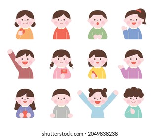  Cute children making various gestures and smiling. flat design style vector illustration.