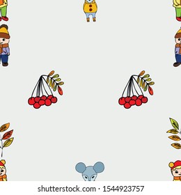 Cute children meeting autumn wearing warm clothes. Vector background