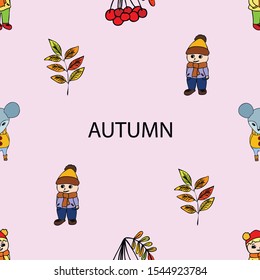 Cute children meeting autumn wearing warm clothes. Vector background