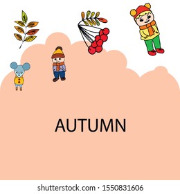 Cute children meeting autumn wearing warm clothes. Vector background