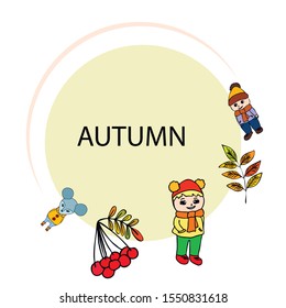 Cute children meeting autumn wearing warm clothes. Vector background