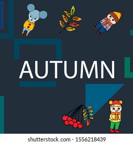 Cute children meeting autumn wearing warm clothes. Vector background.