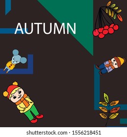 Cute children meeting autumn wearing warm clothes. Vector background.