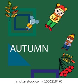 Cute children meeting autumn wearing warm clothes. Vector background.