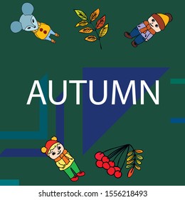 Cute children meeting autumn wearing warm clothes. Vector background.