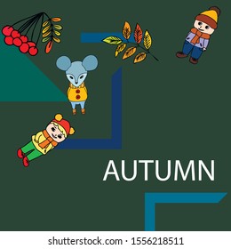 Cute children meeting autumn wearing warm clothes. Vector background.