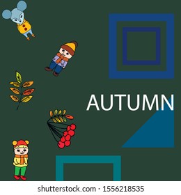 Cute children meeting autumn wearing warm clothes. Vector background.