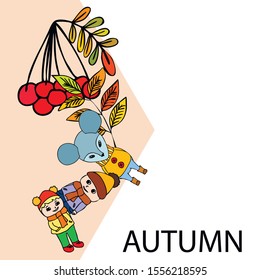 Cute children meeting autumn wearing warm clothes. Vector background.