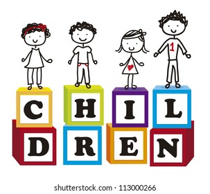 cute children over cute blocks over white background. vector