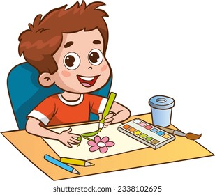 cute children painting cartoon vector