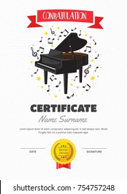 Cute Children Piano Class Certificate Of Achievement And Appreciation Template