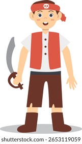 Personagem Pirata De Crianças Bonitas. Isolado no fundo branco.