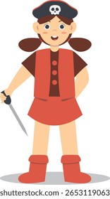 Personagem Pirata De Crianças Bonitas. Isolado no fundo branco.