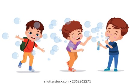 cute Children playing with bubbles