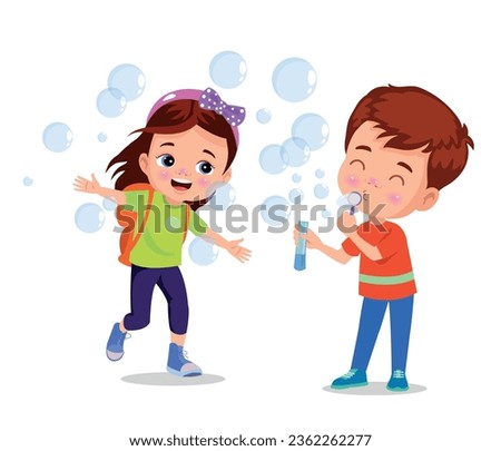 cute Children playing with bubbles