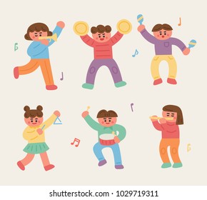 Cute children playing musical instruments. hand drawing style vector illustration flat design