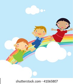 cute children and rainbow