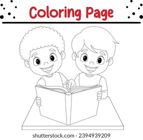 niños lindos leyendo la página de colorear libros para niños
