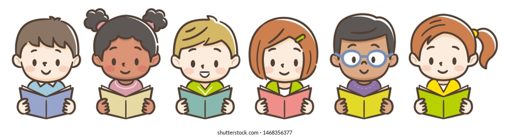Cute children reading books.Vector illustration.