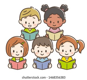 Cute children reading books.Vector illustration.