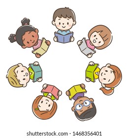 Cute children reading books.Vector illustration.