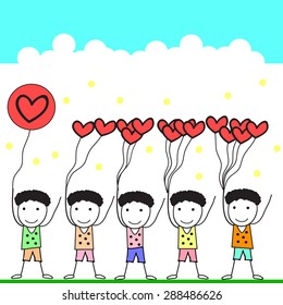 Cute children with red heart 