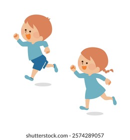 Cute children running illustration material